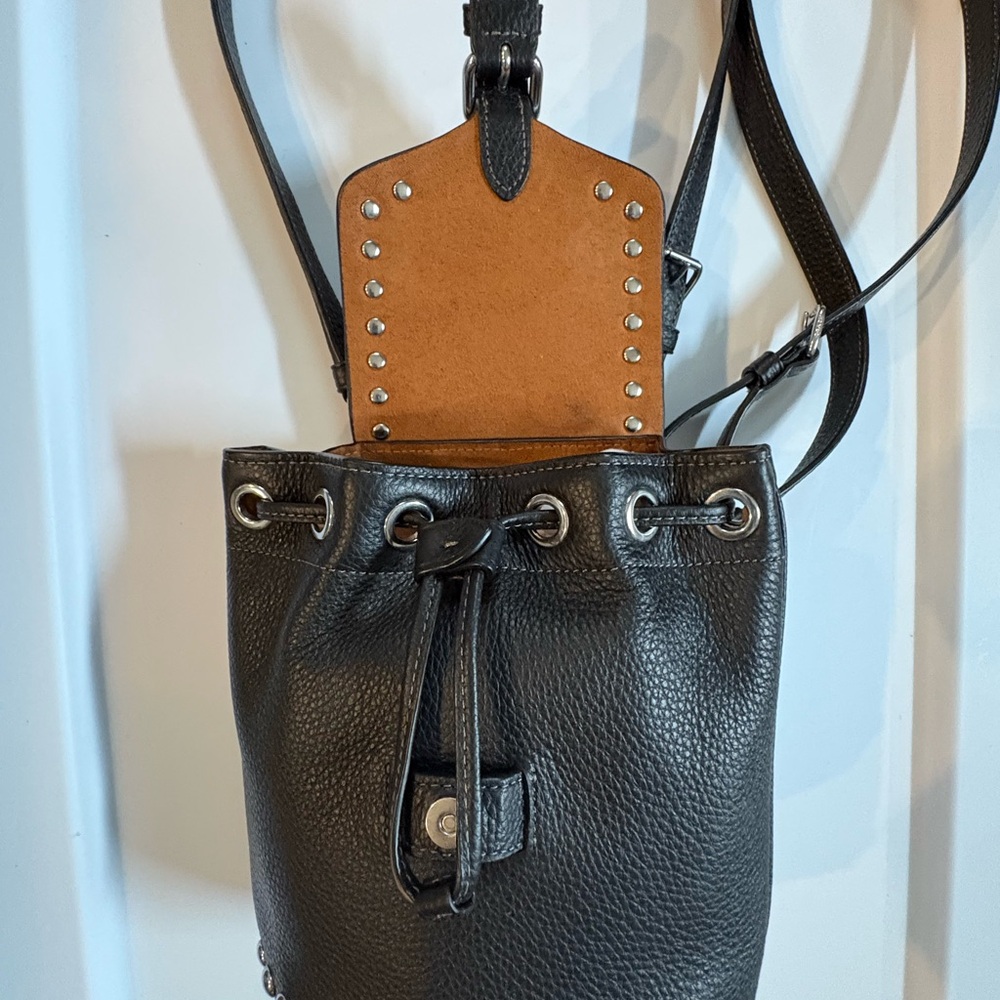 Coach Black Pebbles Leather Studded Drawstring Backpack with Silver Accents - Picture 4 of 11